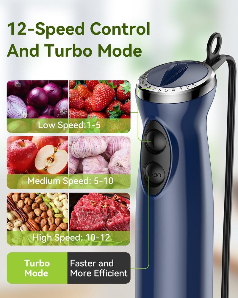 Abuler Immersion Blender Handheld 5 in 1 Hand Blender, 1000W Hand Mixer Stick, BPA-Free 12 Speed Handheld Blender 304 Stainless, Beaker, Chopper, Whisk and Milk Frother, Soup, Smoothies, Baby Food, Sauce - Image 4